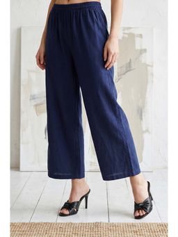 W - Navy Blue Solid/Plain Wide Pant