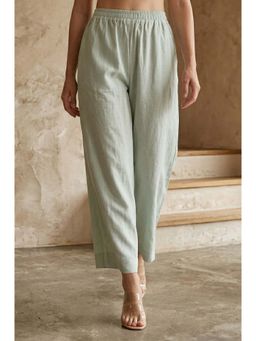 W - Green Solid/Plain Wide Pant