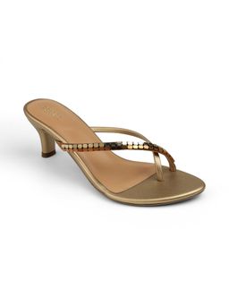 PEPPER - Gold Round Toe Kitten Heels