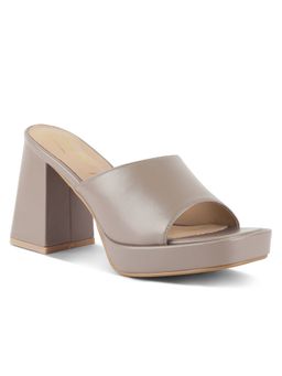 London Rag - Taupe Square Toe Block Heels