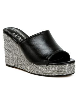 London Rag - Black Round Toe Wedge Heels