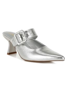 London Rag - Silver Pointed Toe Kitten Heels