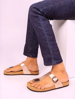 Truffle Collection - Rose Gold Round Toe Sandals