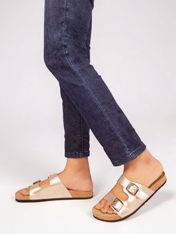 Truffle Collection - Rose Gold Round Toe Sandals