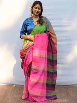Chidiyaa - Satrangi Chucklesome Charm Hand-dyed Handwoven Cotton Saree with Unstitched