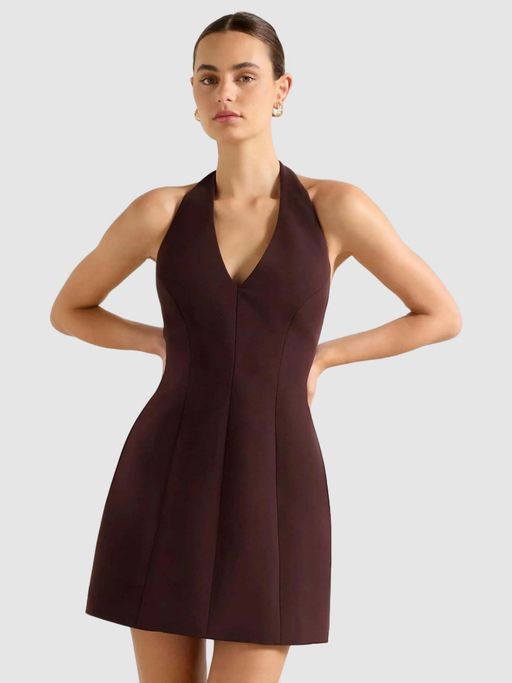 structured halter dress Black Coast Petite Halter Neck Structured Satin Column Midi Dress