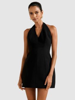 Forever New - Black Solid Riley Petite Structured Halter Mini Dress