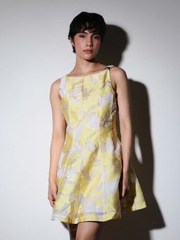 ONLY - Women Self Design Fit and Flare Yellow Dress