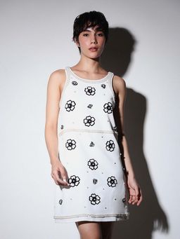 ONLY - Women Floral Print Fit and Flare White Dress
