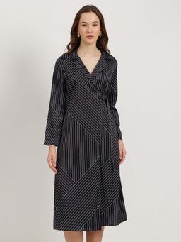 FableStreet - Black Satin Wrap Dress