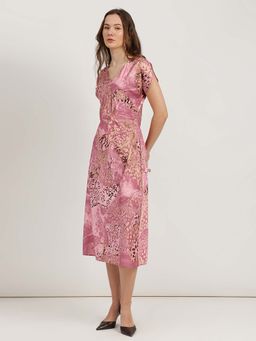 FableStreet - Dusty Pink Satin Knot A-Line Dress