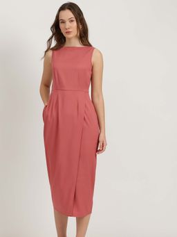 FableStreet - Dusty Pink Boat Neck Midi Dress