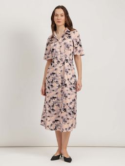 FableStreet - Multi-Color Satin Floral Shirt Dress