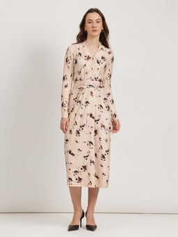 FableStreet - Peach Floral Wrap Bodycon Dress