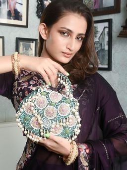 Odette - Green Embellished Clutch for Women