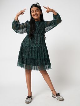 VERO MODA - Girls Textured Green Dress