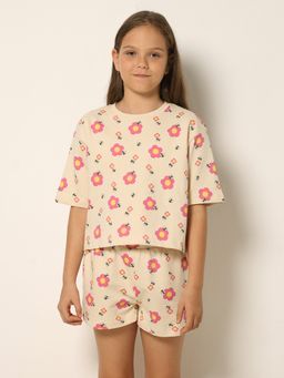 VERO MODA - Girls Floral Print Beige T-Shirt