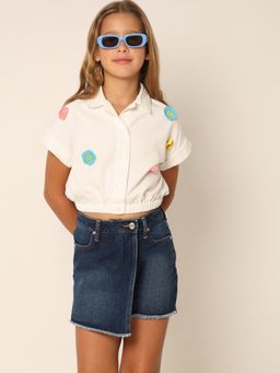 VERO MODA - Girls Self Design White Shirt