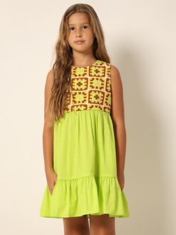 VERO MODA - Girls Self Design Green Dress