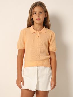 VERO MODA - Girls Textured Orange T-Shirt