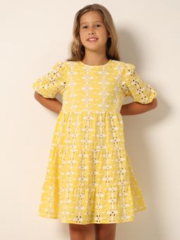 VERO MODA - Girls Self Design Yellow Dress