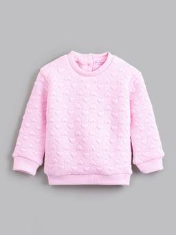 Hopscotch - Pink Heart Textured Pullover Sweatshirt