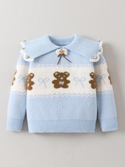 Hopscotch - Blue Teddy Bear Woven Sweater