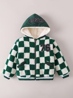 Hopscotch - Green Checkered Hooded Fleece Puffer Jacket
