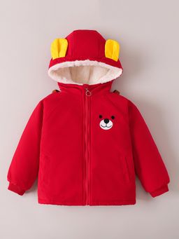 Hopscotch - Red Bear Embroidered Puffer Jacket