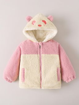 Hopscotch - Pink Teddy Bear Colorblock Fleece Puffer Jacket