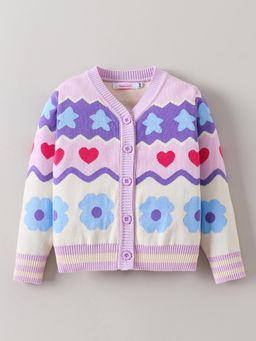 Hopscotch - Lavender Hearts and Blooms Ribbed Cardigan
