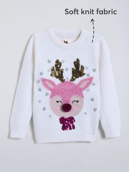 Hopscotch - White Deer Sequin Embellished Sweater