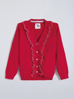 Hopscotch - Pink Ruffle Solid Cardigan