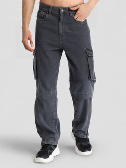 HIGHLANDER - Men Grey Mid Rise Baggy Ankle Length Cargo Jeans