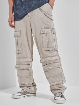HIGHLANDER - Men Grey Mid Rise Cargo Styles Baggy Fit Utility Jeans