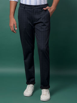 CRIMSOUNE CLUB - Men Navy Blue Checked Trouser
