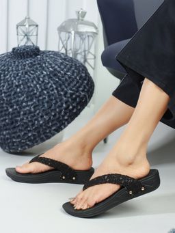 Carlton London - Black Slip-On Women Flip flops