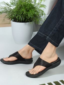Carlton London - Black Slip-On Casual Women Sandals