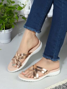 Carlton London - Gold Slip-On Casual Women Sandals