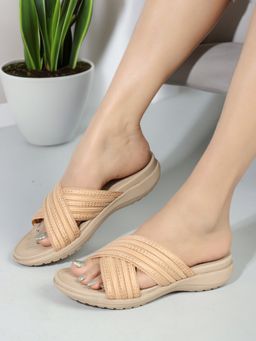Carlton London - Beige Slip-On Casual Women Sandals