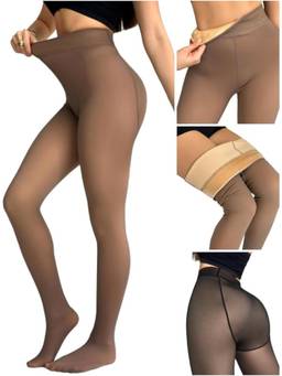 BRACHY - Fleece Lined Women Dual-Tone Pantyhose Stockings Brown
