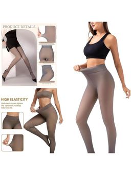 BRACHY - Women Fake Translucent Dual Tone Footed High Waist Thermal Stocking Grey
