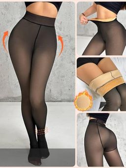 BRACHY - Fleece Lined Women Dual-Tone Pantyhose Stockings Black
