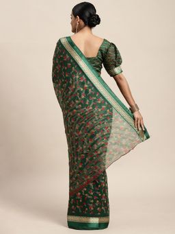 Odette - Cotton Silk Green Printed Saree with Unstitched Blouse