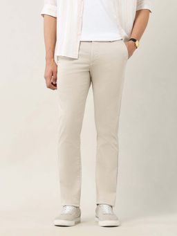 Arrow Sports - Men Beige Dobby Weave Slim Fit Trouser