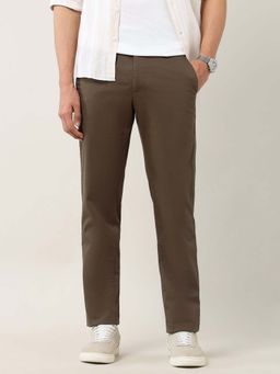 Arrow Sports - Men Brown Dobby Weave Slim Fit Trouser