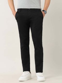 Arrow Sports - Men Black Dobby Weave Slim Fit Trouser