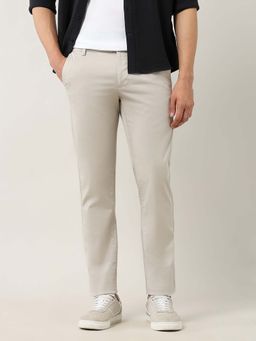 Arrow Sports - Men Beige Dobby Weave Slim Fit Trouser