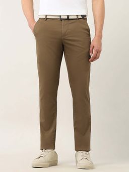 Arrow Sports - Men Brown Dobby Weave Slim Fit Trouser