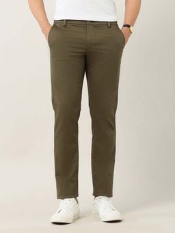 Arrow Sports - Men Green Dobby Weave Slim Fit Trouser